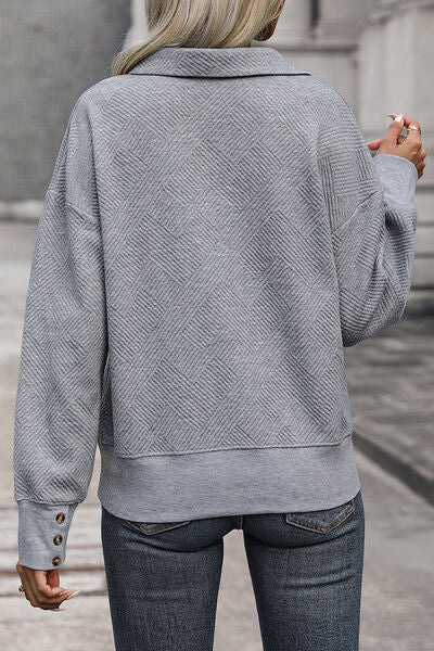 swvws Textured Dropped Shoulder Johnny Collar Sweatshirt