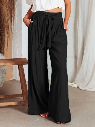 swvws Drawstring Pocketed Wide Leg Pants