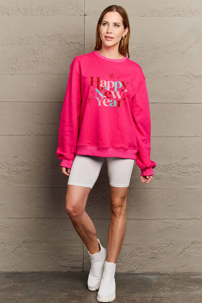 swvws Simply Love Full Size HAPPY NEW YEAR Round Neck Sweatshirt