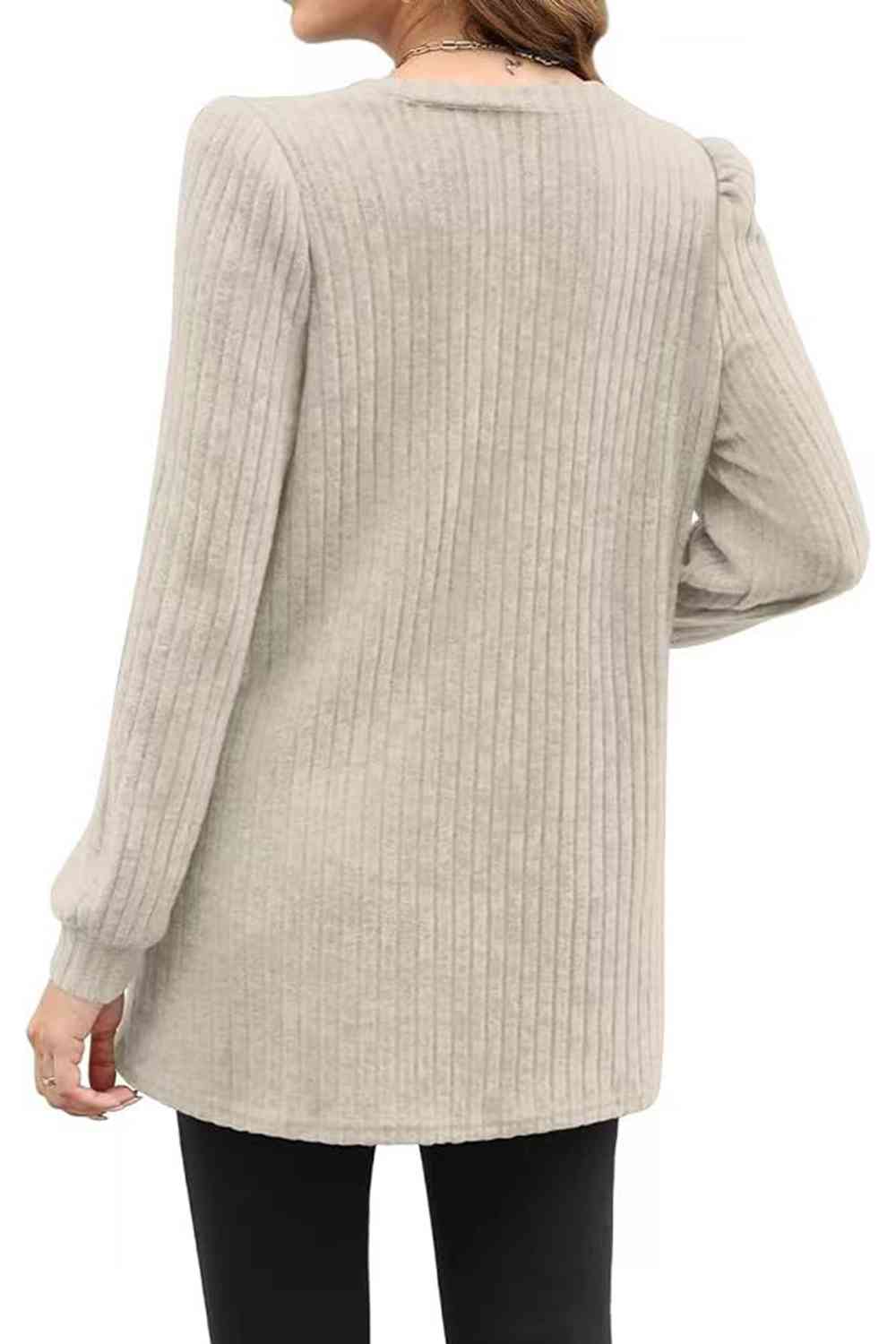 swvws Ribbed Round Neck Long Sleeve T-Shirt