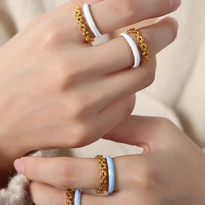 swvws Enamel 18K Gold-Plated Open Ring