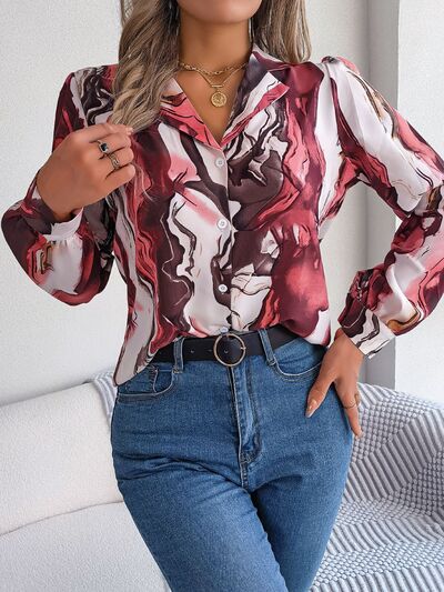 swvws Printed Button Up Long Sleeve Shirt