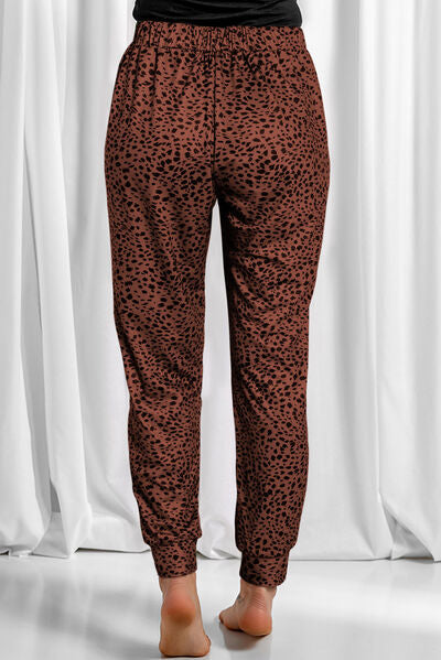 swvws Full Size Leopard Drawstring Pocketed Pants