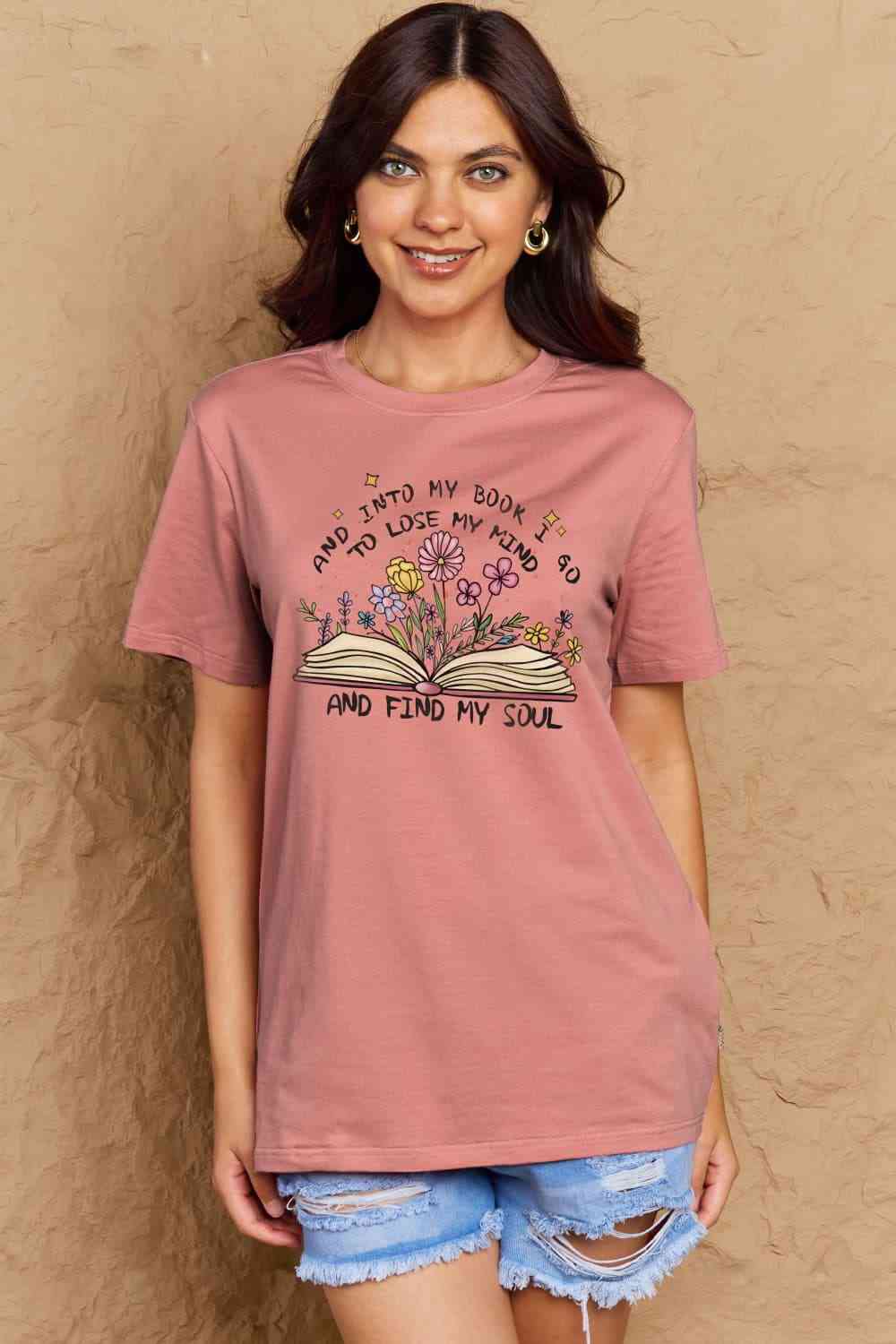 swvws Simply Love Full Size Book & Flower Graphic Cotton Tee