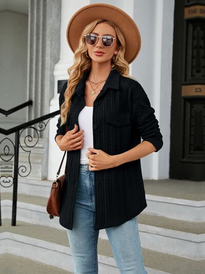 swvws Textured Button Up Dropped Shoulder Shirt