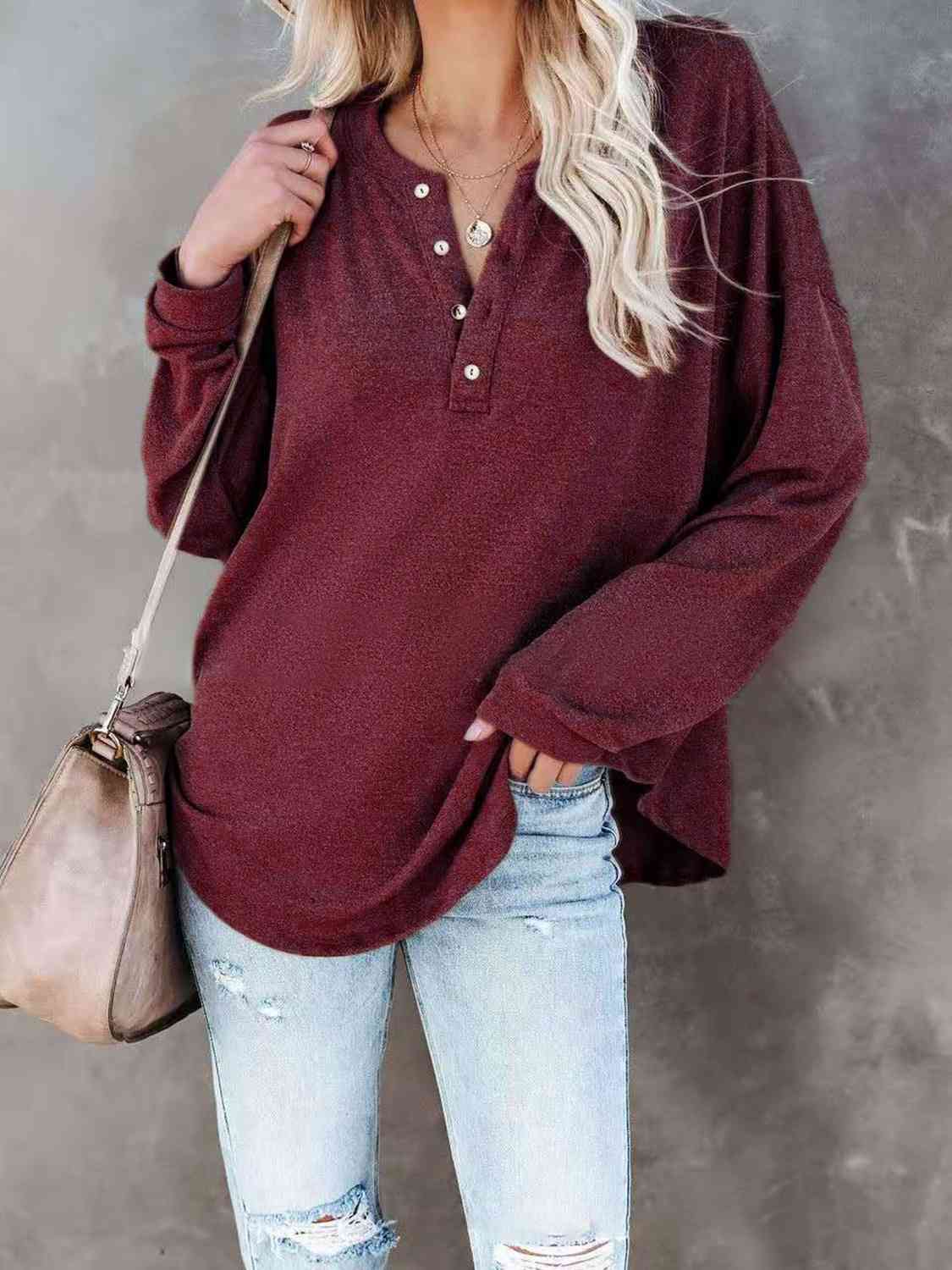 swvws Buttoned Drop Shoulder Top