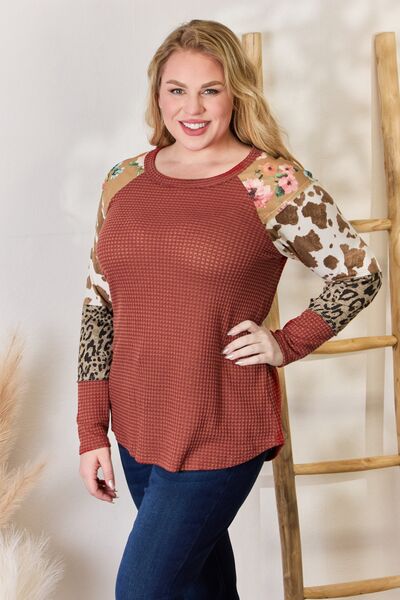 swvws Hailey & Co Full Size Leopard Waffle-Knit Blouse