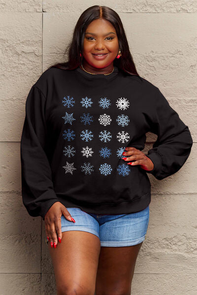 swvws Simply Love Full Size Snowflakes Round Neck Sweatshirt