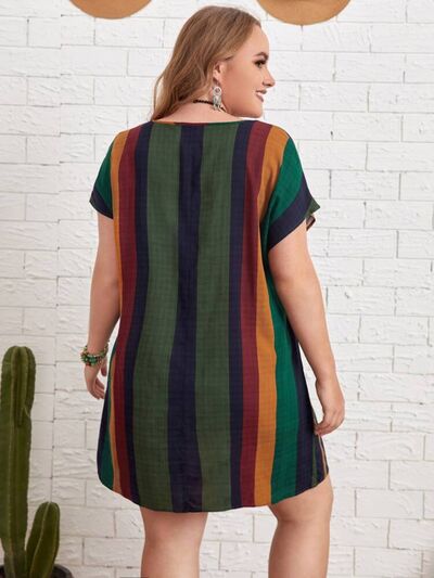 swvws Plus Size Striped Short Sleeve Mini Dress