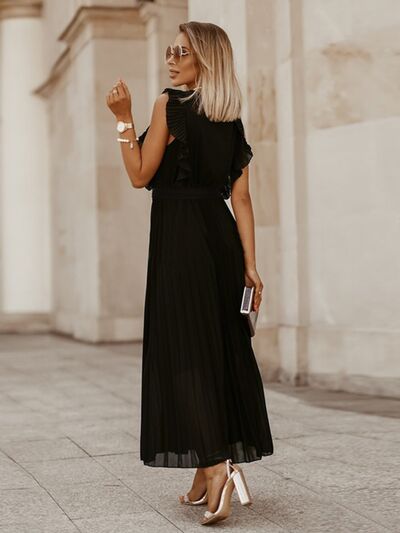 swvws Tied Surplice Cap Sleeve Pleated Dress