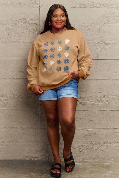 swvws Simply Love Full Size Snowflakes Round Neck Sweatshirt