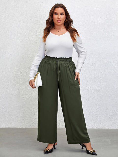 swvws Plus Size Tied Wide Leg Pants