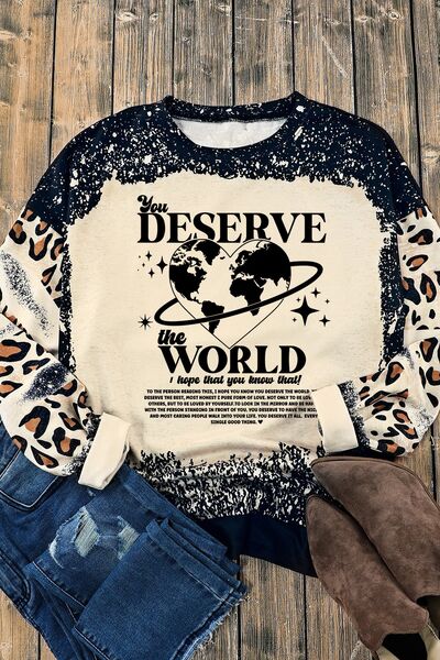 swvws YOU DESERVE THE WORLD Leopard Round Neck Sweatshirt