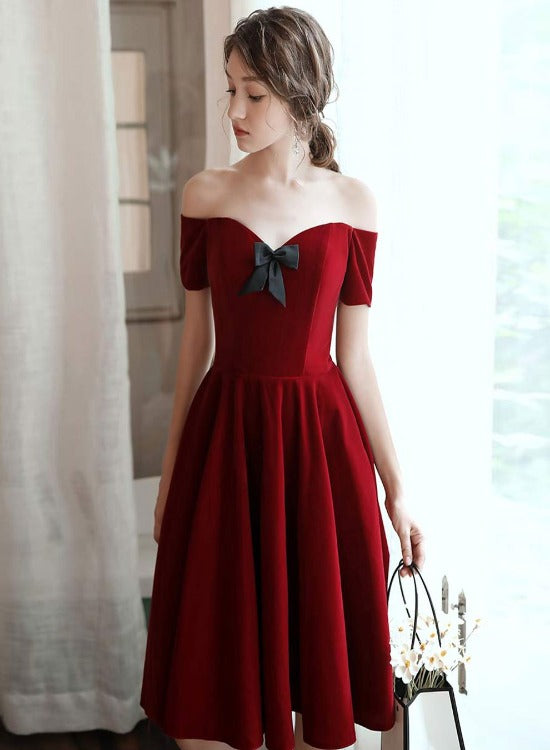 Tmallworld Dark Red Velvet Party Dress Short Homecoming Dress, Wine Red Formal Dress