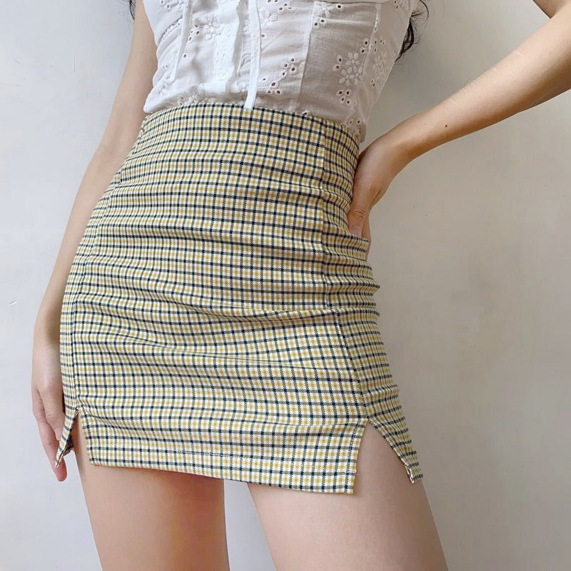 swvws - Olive Check Mini Skirt