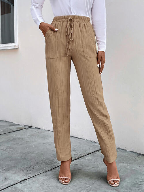 swvws Texture Drawstring Pants with Pockets