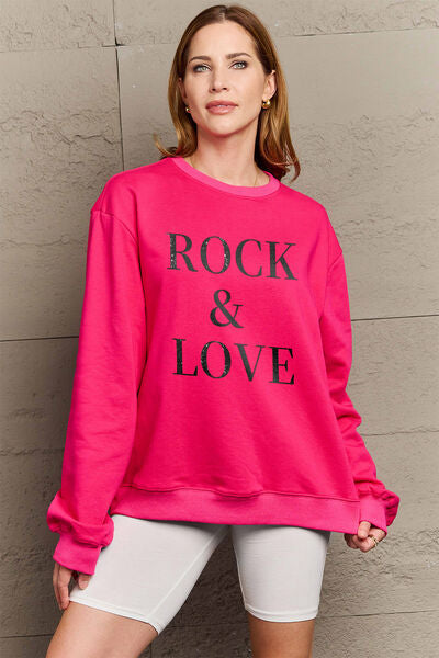 swvws Simply Love Full Size ROCK ��� LOVE Round Neck Sweatshirt