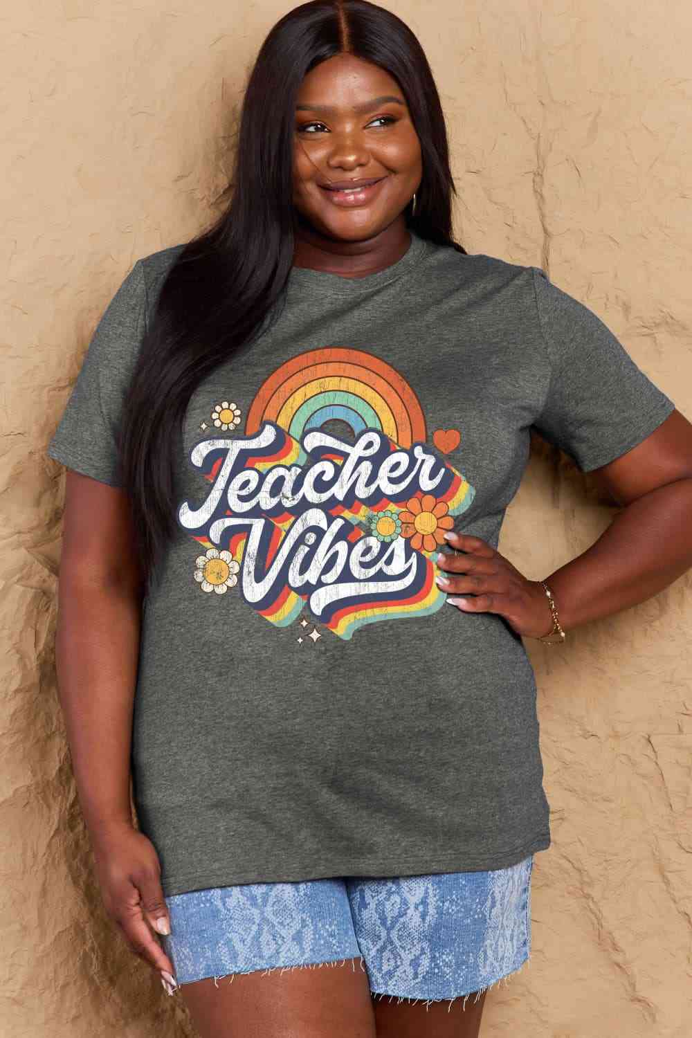 swvws Simply Love Full Size TEACHER VIBES Graphic Cotton T-Shirt