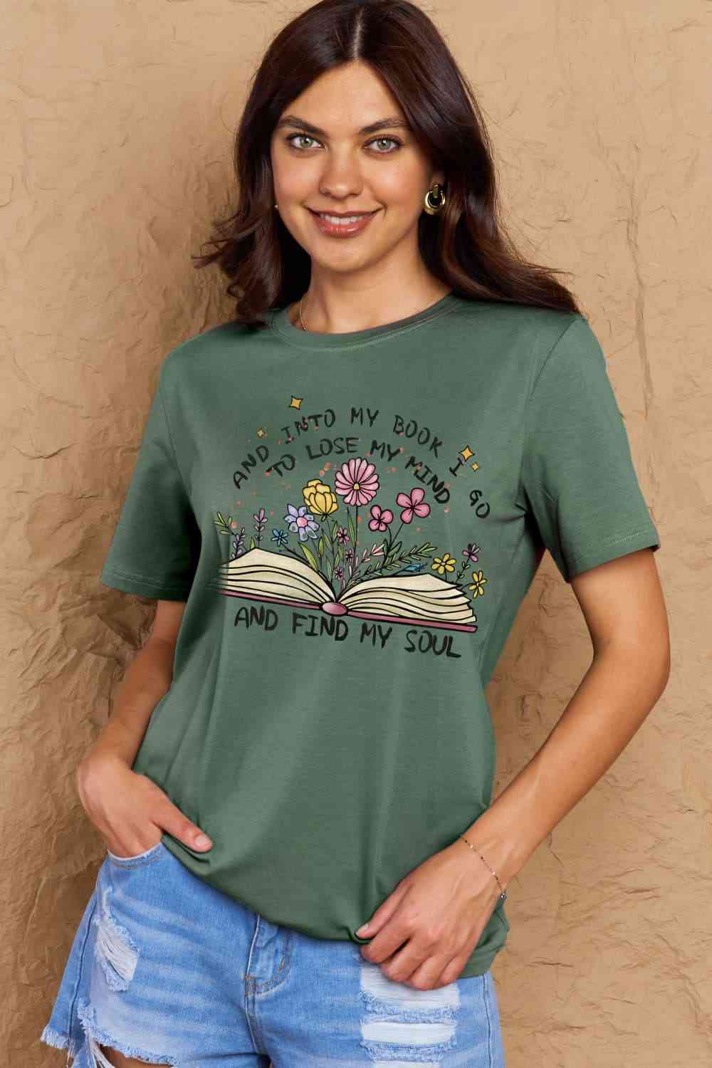 swvws Simply Love Full Size Book & Flower Graphic Cotton Tee