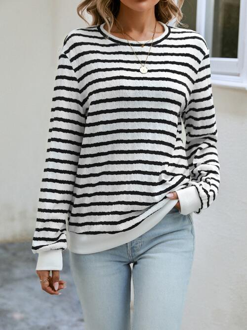 swvws Striped Round Neck Long Sleeve Top