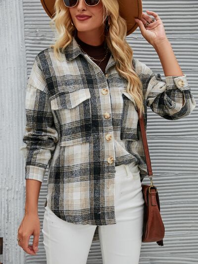 swvws Plaid Button Up Dropped Shoulder Outerwear