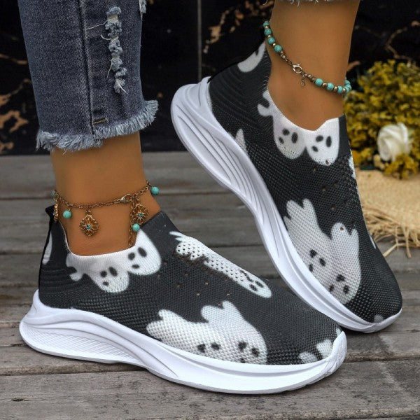 swvws - Black Casual Patchwork Printing Round Comfortable Out Door Shoes