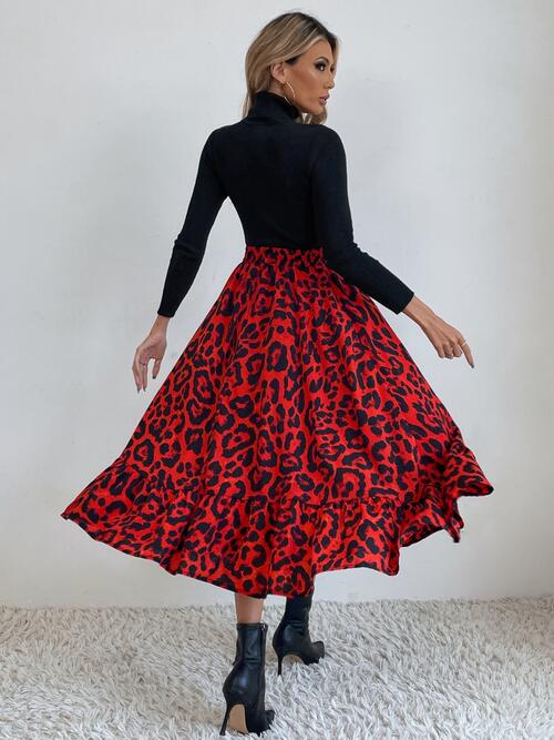 swvws Printed Ruffle Hem Midi Skirt