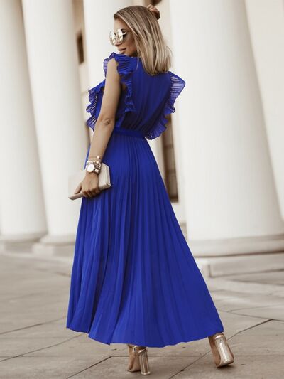 swvws Tied Surplice Cap Sleeve Pleated Dress