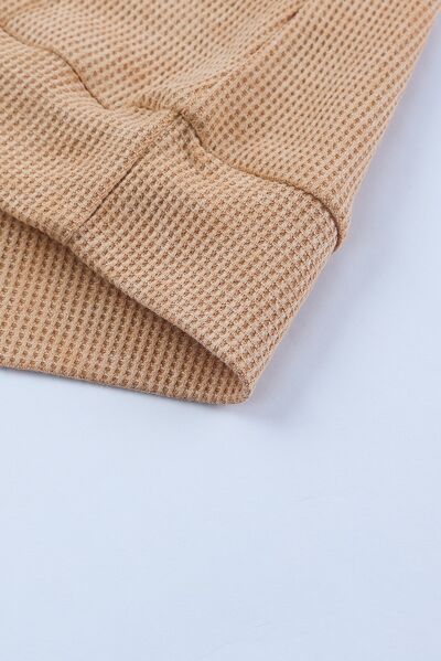 swvws Waffle-Knit Drawstring Kangaroo Pocket Hoodie