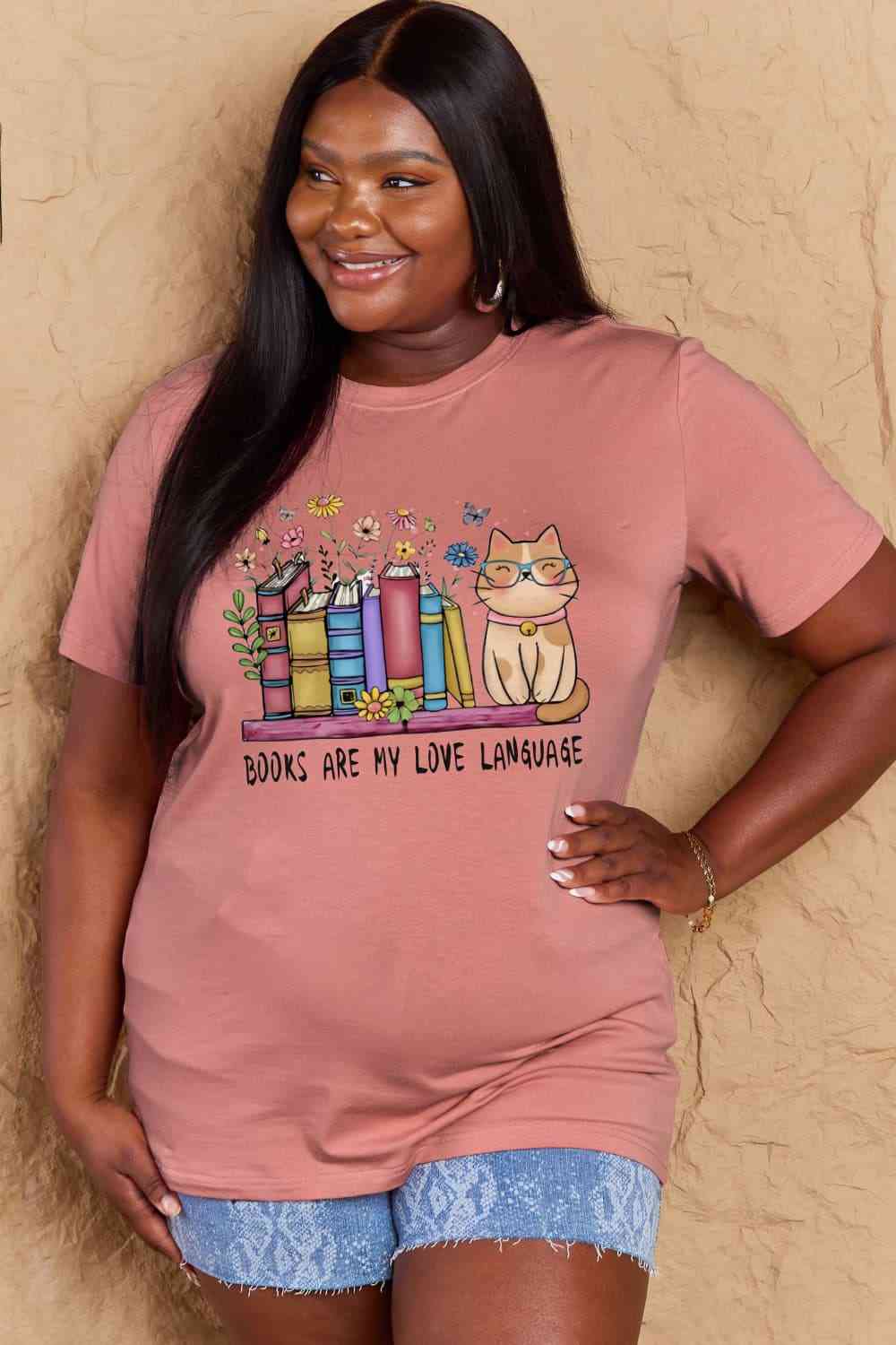 swvws Simply Love Full Size BOOKS ARE MY LOVE LANGUAGE Graphic Cotton Tee