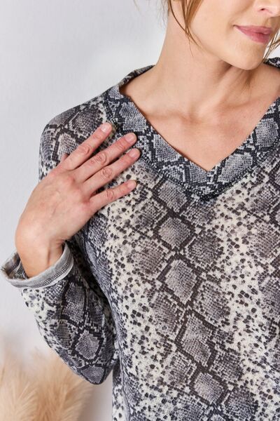 swvws Hailey & Co Full Size Snakeskin V-Neck Long Sleeve Top