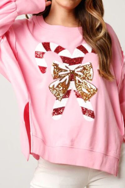 swvws Candy Cane Slit Dropped Shoulder Sweatshirt