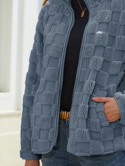 swvws Fuzzy Checkered Zip Up Jacket