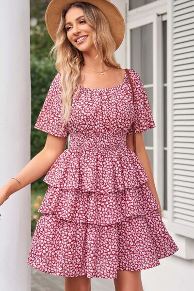 swvws Floral Smocked Short Sleeve Layered Dress