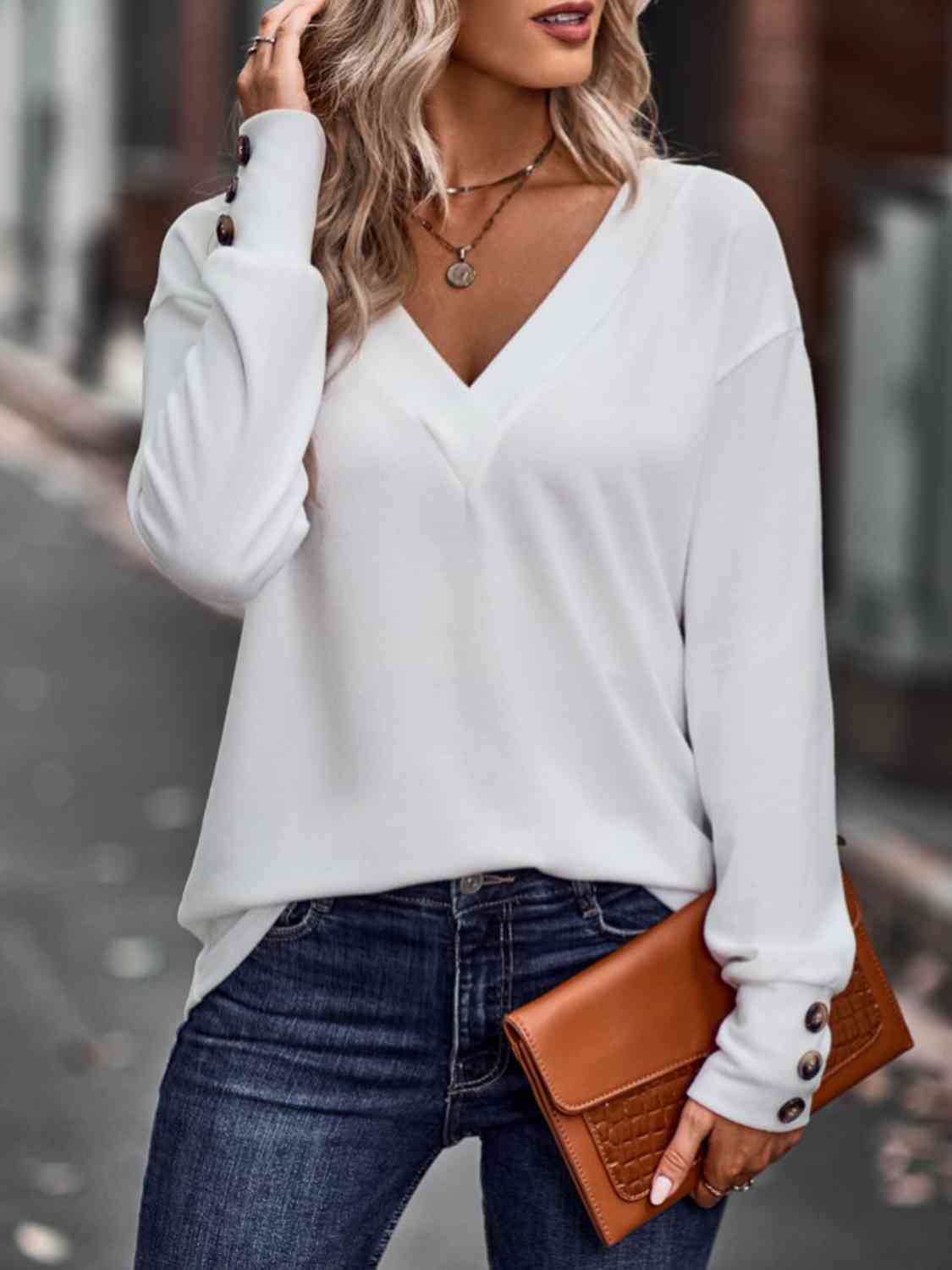 swvws V-Neck Long Sleeve Top