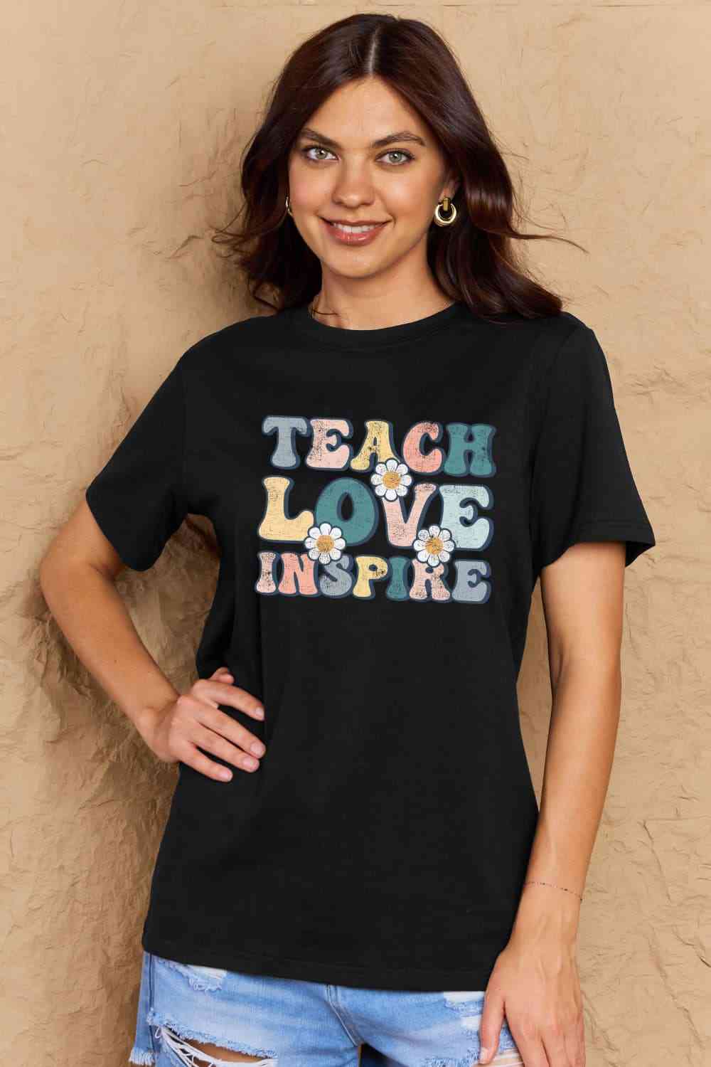 swvws Simply Love Full Size TEACH LOVE INSPIRE Graphic Cotton T-Shirt