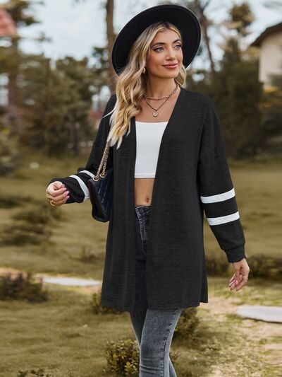 swvws Striped Open Front Dropped Shoulder Cardigan