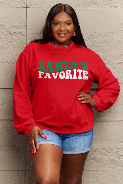 swvws Simply Love Full Size SANTA'S FAVORITE Round Neck Sweatshirt