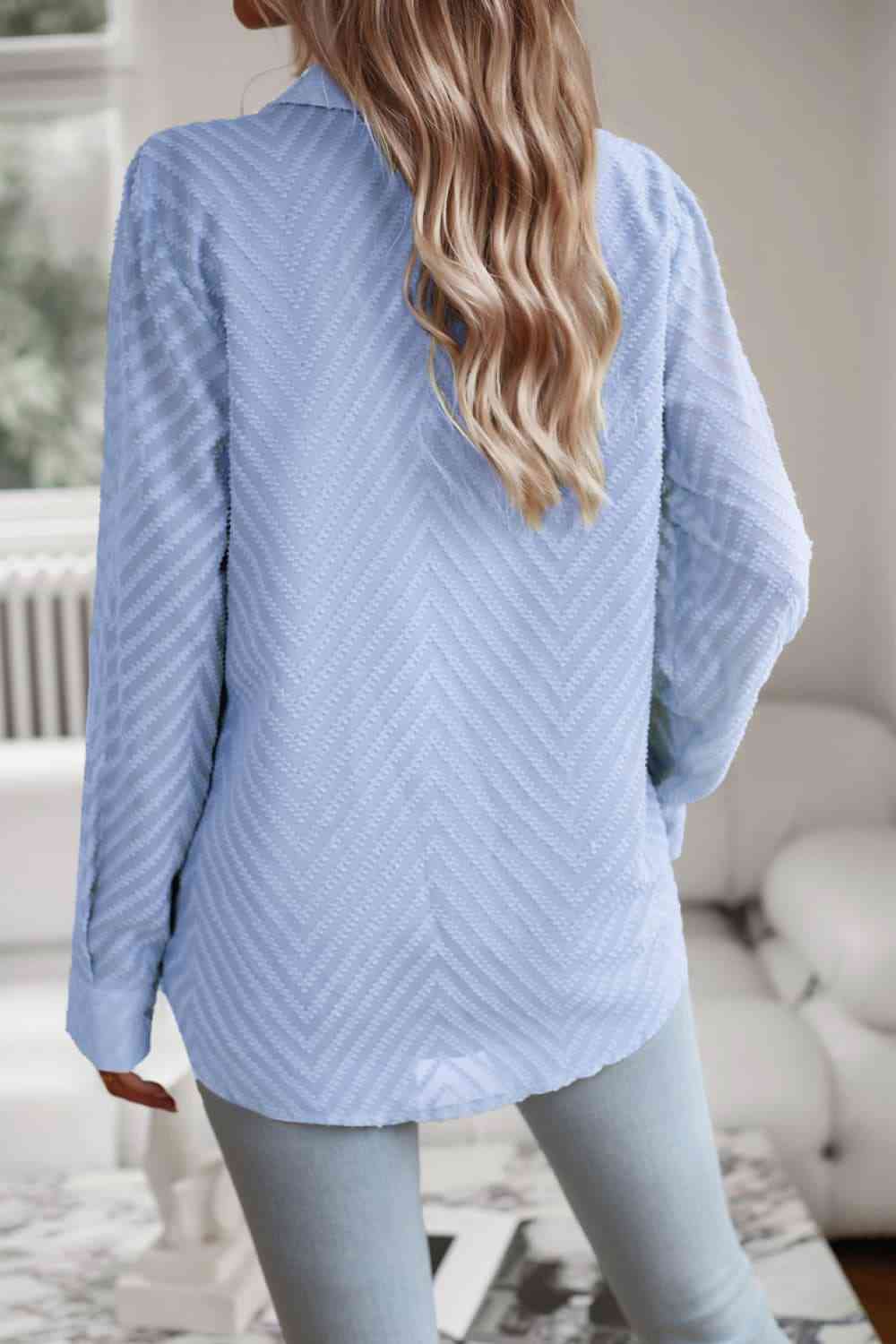 swvws Collared Neck Long Sleeve Pocketed Shirt