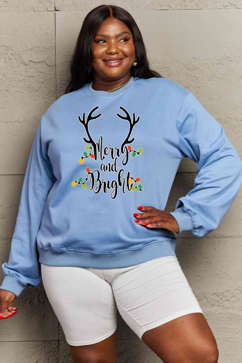 swvws Simply Love Full Size MERRY AND BRIGHT Graphic Sweatshirt