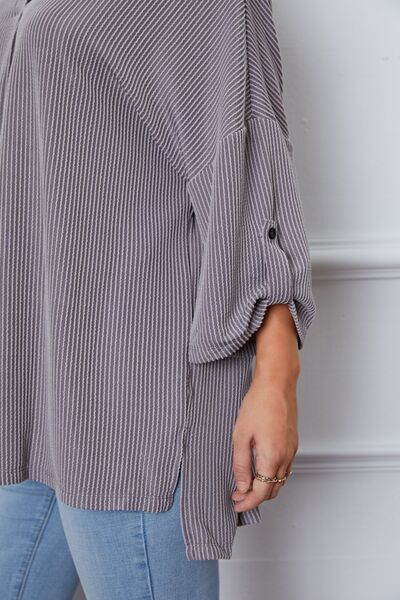 swvws Notched Roll-Tab Sleeve Blouse