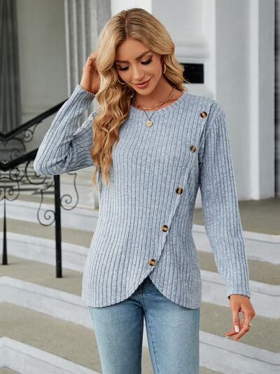 swvws Round Neck Long Sleeve Blouse