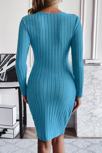 swvws Ribbed Tied Long Sleeve Wrap Dress