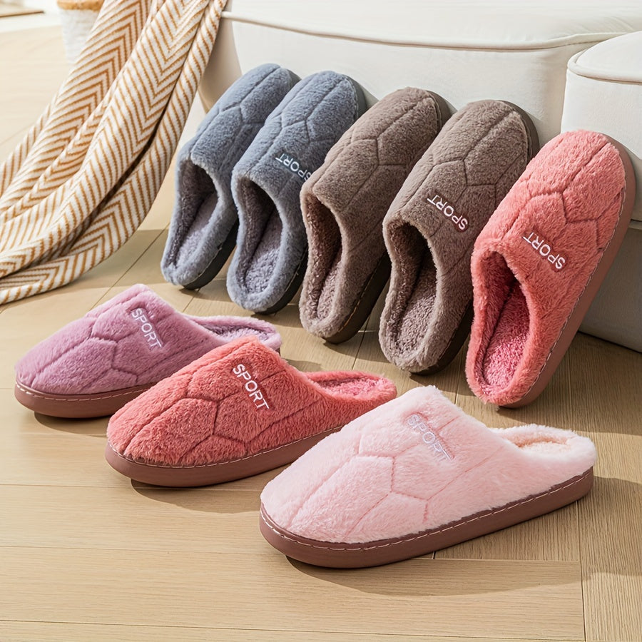 Letter Fluffy Soft Sole Slippers, Soft Sole Bedroom Plush Lined Cozy Shoes, Non-slip Floor Mute Shoes