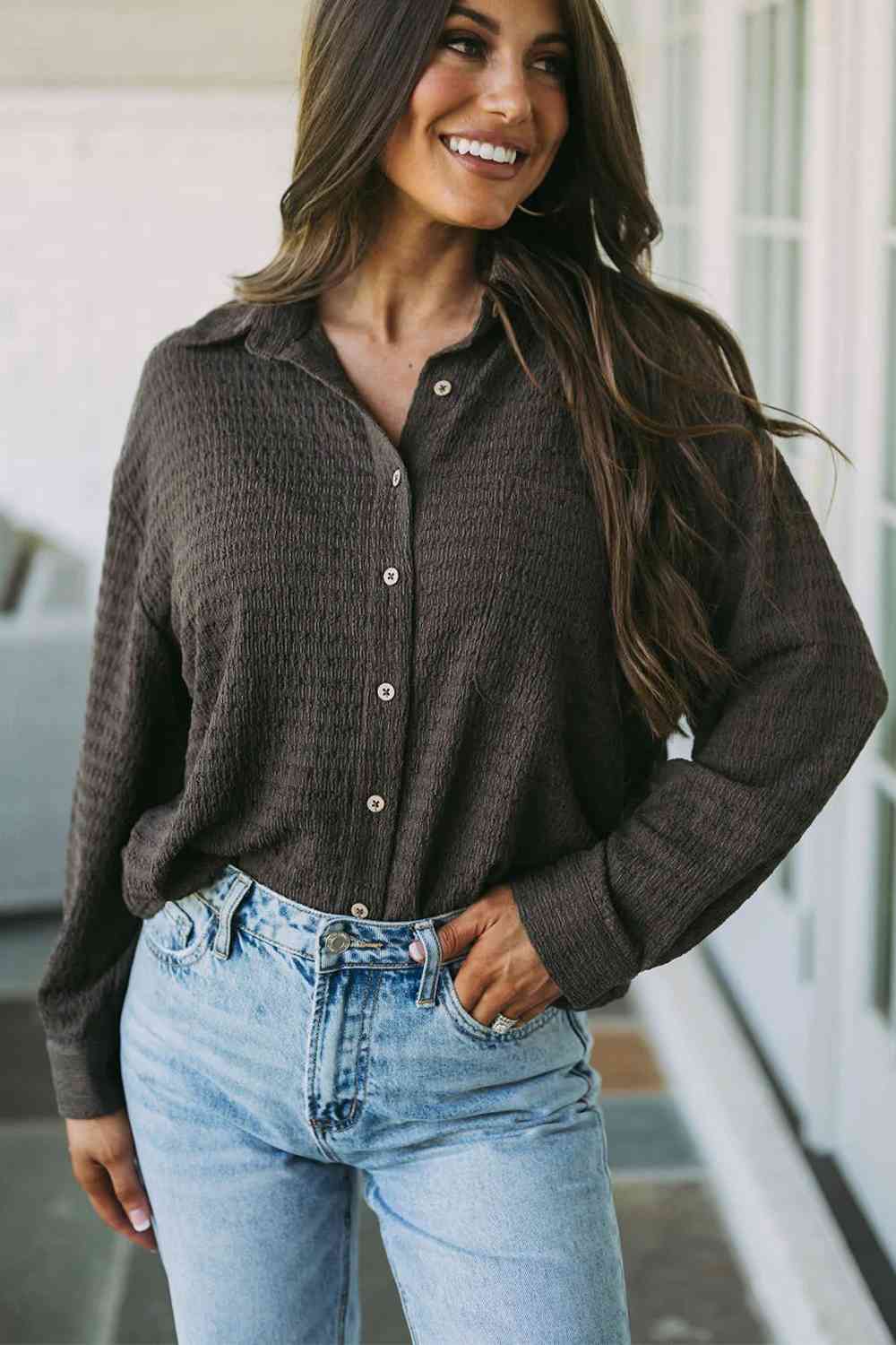 swvws Twisted Collared Neck Long Sleeve Shirt