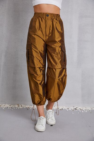 swvws Drawstring High Waist Pants with Cargo Pockets