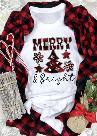 swvws MERRY & BRIGHT Round Neck Short Sleeve T-Shirt