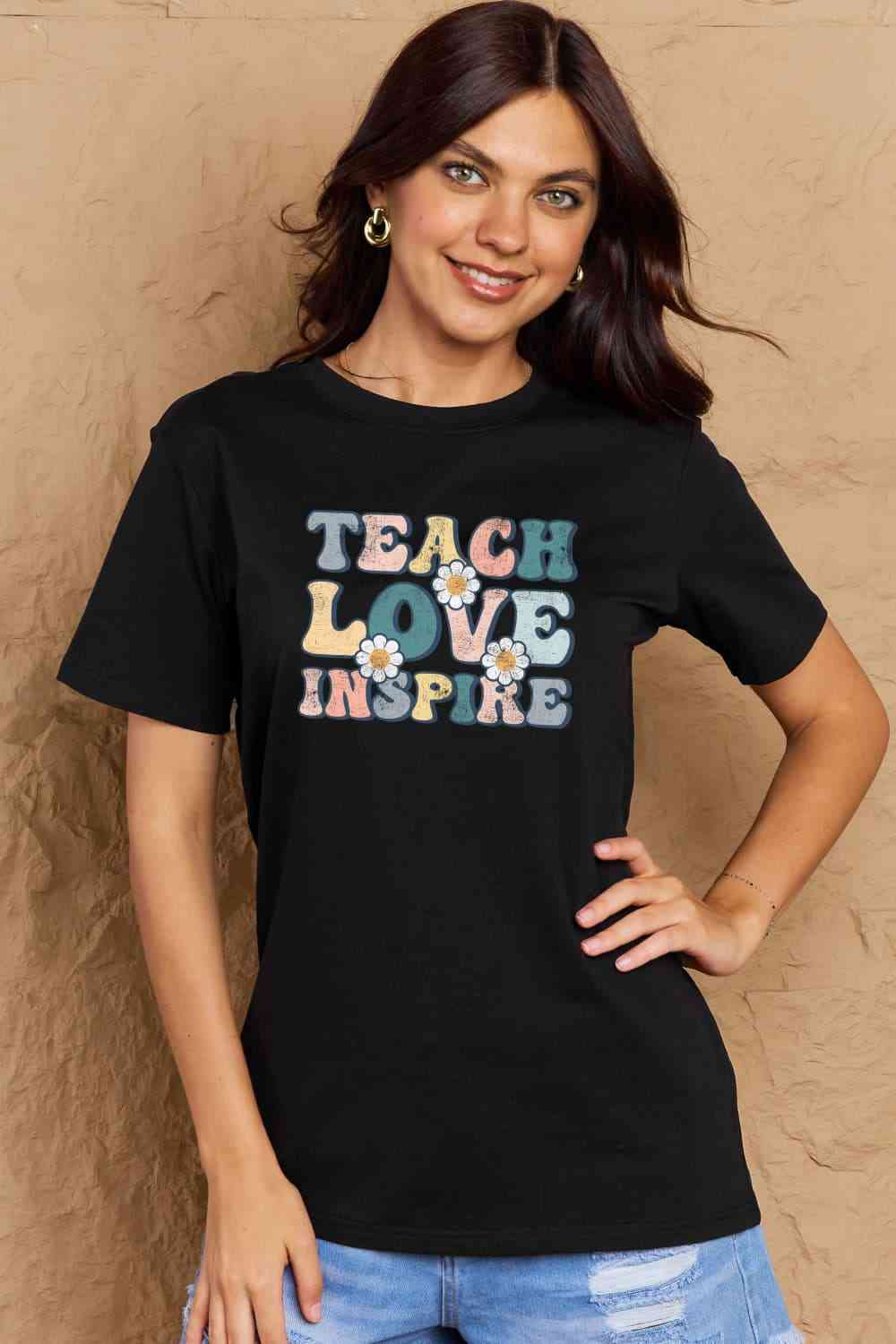 swvws Simply Love Full Size TEACH LOVE INSPIRE Graphic Cotton T-Shirt