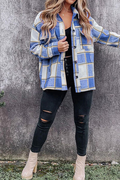 swvws Plaid Pocketed Dropped Shoulder Coat