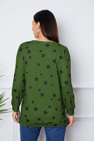 swvws Star Print Round Neck Dropped Shoulder Sweatshirt